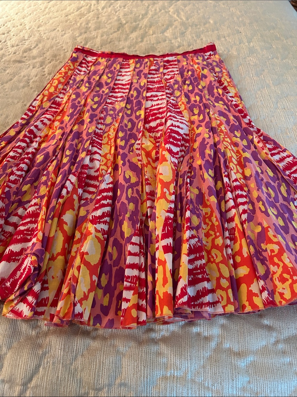 Bright Multicolor Pleated Circle Skirt - Red, Pink & Yellow